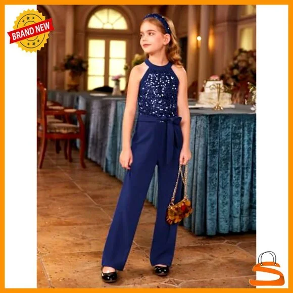 Girls Sequin Halter Jumpsuit Formal Party Romper Size 12-14 Years - Picture 6 of 7